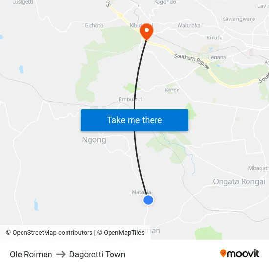 Ole Roimen to Dagoretti Town map