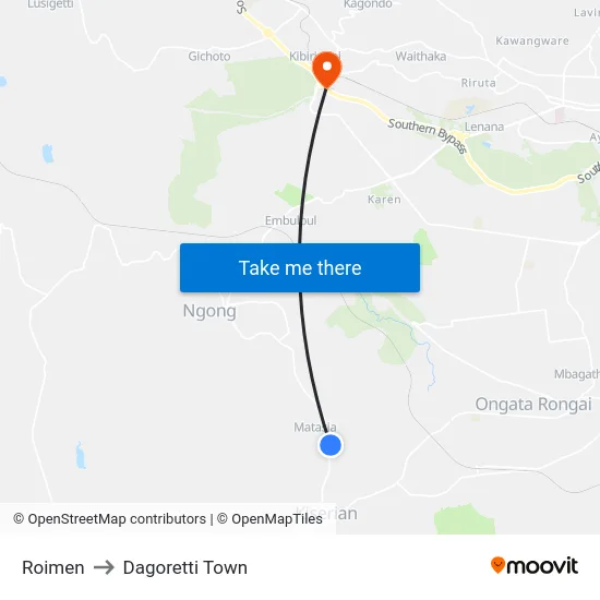 Roimen to Dagoretti Town map