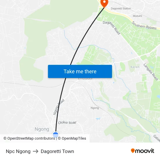 Npc Ngong to Dagoretti Town map