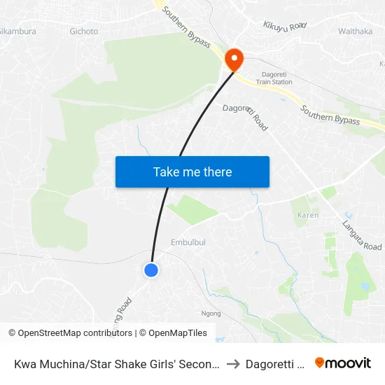 Kwa Muchina/Star Shake Girls' Secondary School to Dagoretti Town map
