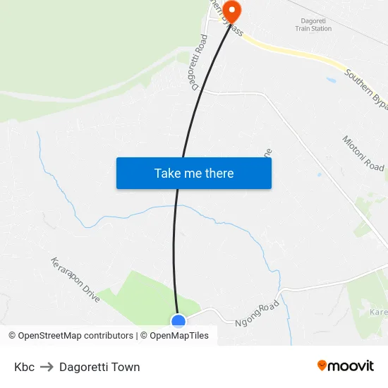 Kbc to Dagoretti Town map