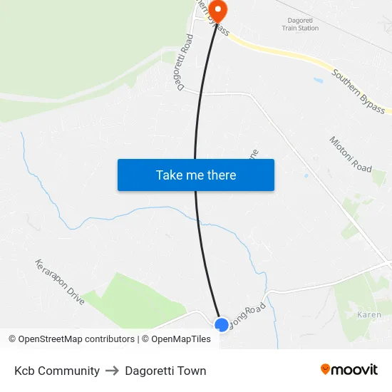 Kcb Community to Dagoretti Town map