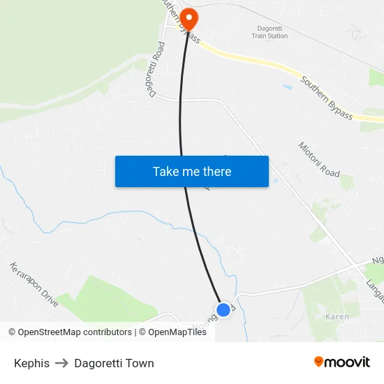 Kephis to Dagoretti Town map