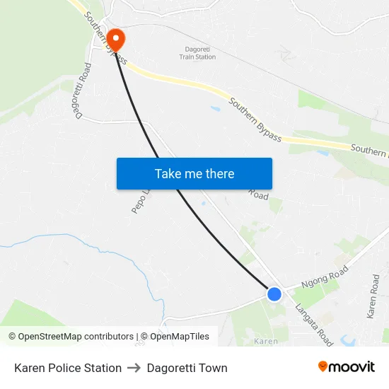 Karen Police Station to Dagoretti Town map