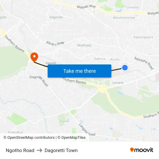 Ngotho Road to Dagoretti Town map