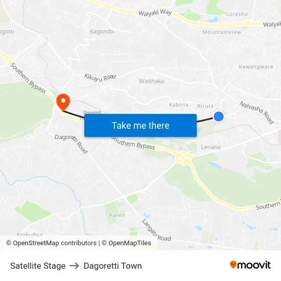 Satellite Stage to Dagoretti Town map