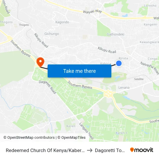 Redeemed Church Of Kenya/Kaberia to Dagoretti Town map