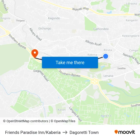 Friends Paradise Inn/Kaberia to Dagoretti Town map