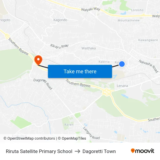 Riruta Satellite Primary School to Dagoretti Town map