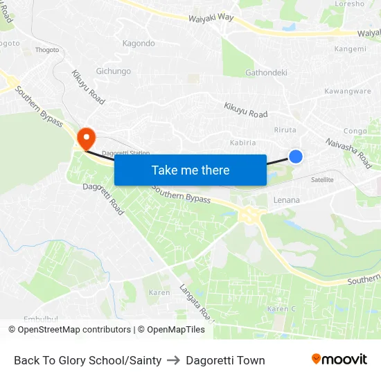 Back To Glory School/Sainty to Dagoretti Town map