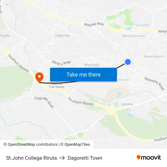 St.John College Riruta to Dagoretti Town map