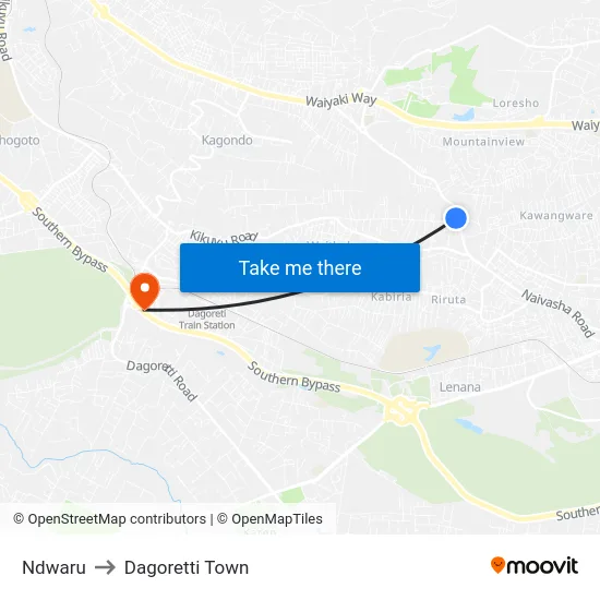 Ndwaru to Dagoretti Town map