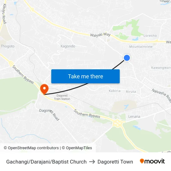 Gachangi/Darajani/Baptist Church to Dagoretti Town map