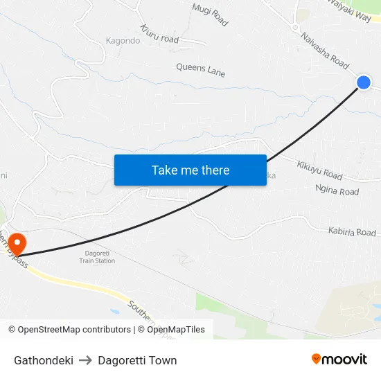 Gathondeki to Dagoretti Town map