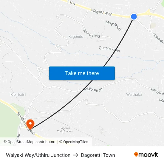 Waiyaki Way/Uthiru Junction to Dagoretti Town map