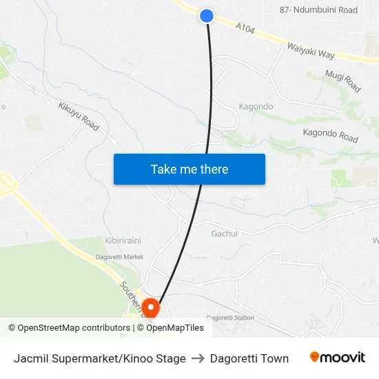 Jacmil Supermarket/Kinoo Stage to Dagoretti Town map