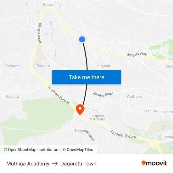 Muthiga Academy to Dagoretti Town map