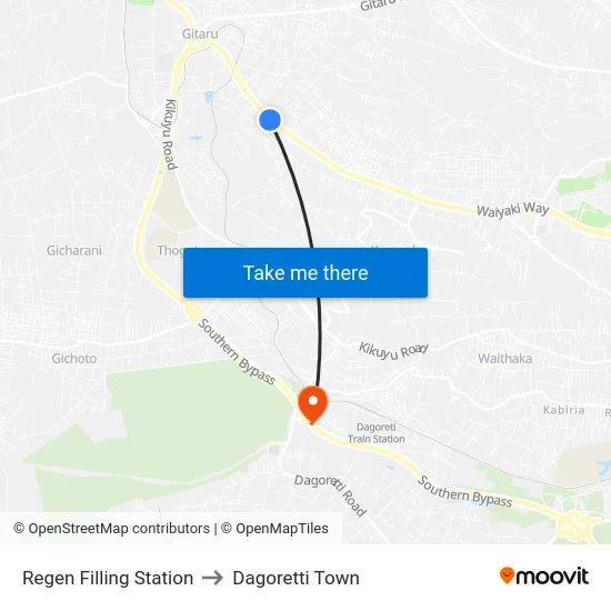 Regen Filling Station to Dagoretti Town map