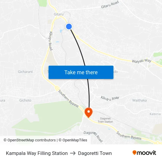 Kampala Way Filling Station to Dagoretti Town map