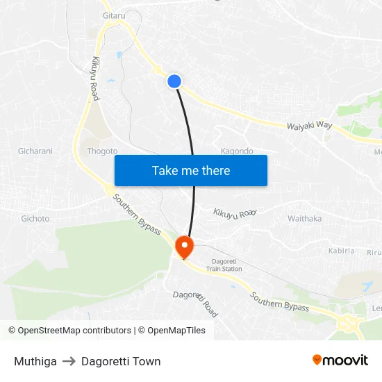Muthiga to Dagoretti Town map