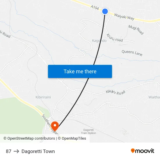 87 to Dagoretti Town map