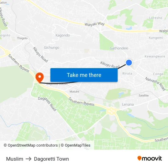 Muslim to Dagoretti Town map