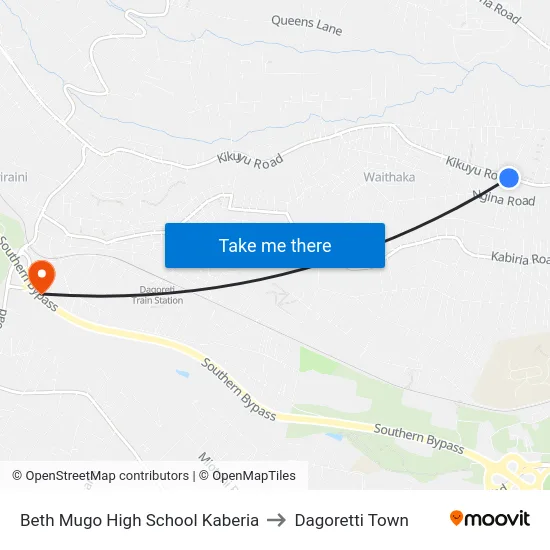 Beth Mugo High School Kaberia to Dagoretti Town map