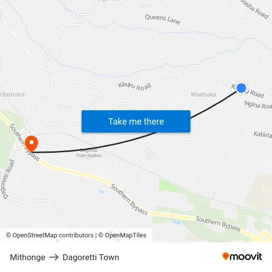 Mithonge to Dagoretti Town map