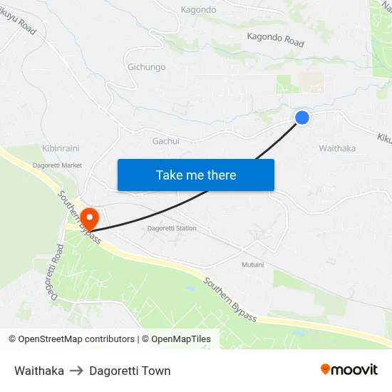Waithaka to Dagoretti Town map