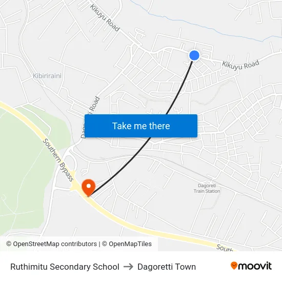 Ruthimitu Secondary School to Dagoretti Town map