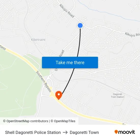 Shell Dagoretti Police Station to Dagoretti Town map