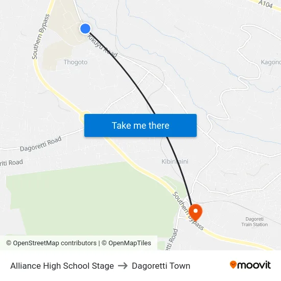 Alliance High School Stage to Dagoretti Town map