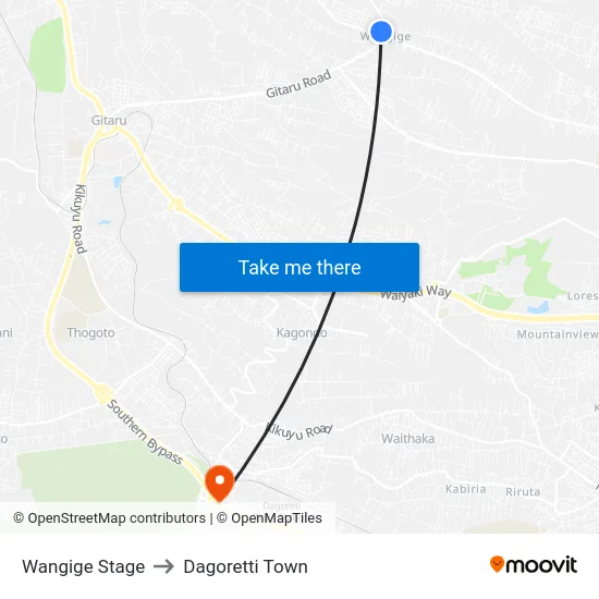 Wangige Stage to Dagoretti Town map