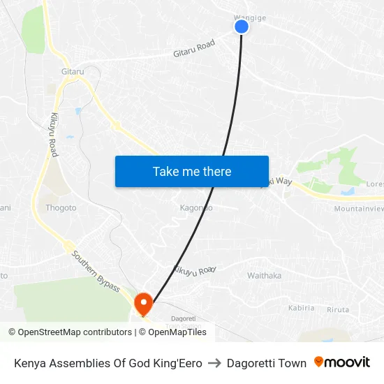 Kenya Assemblies Of God King'Eero to Dagoretti Town map