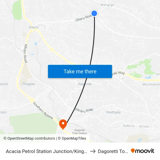 Acacia Petrol Station Junction/King'Eero to Dagoretti Town map