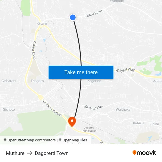 Muthure to Dagoretti Town map