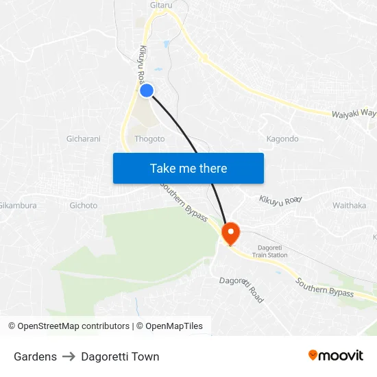 Gardens to Dagoretti Town map