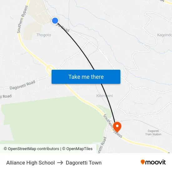 Alliance High School to Dagoretti Town map