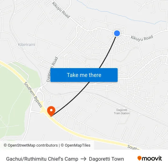 Gachui/Ruthimitu Chief's Camp to Dagoretti Town map
