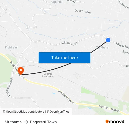 Muthama to Dagoretti Town map