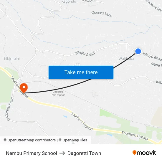Nembu Primary School to Dagoretti Town map