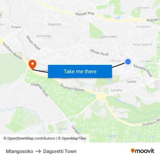 Mlangosoko to Dagoretti Town map