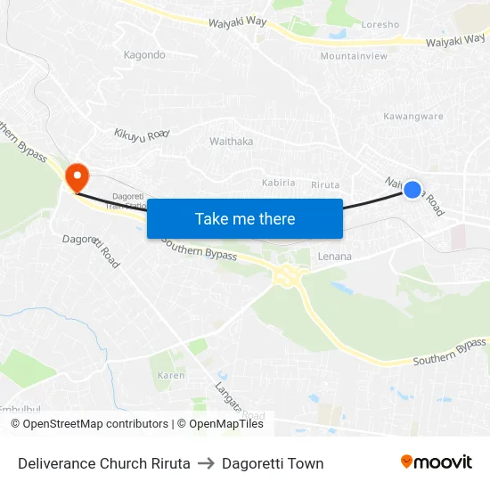 Deliverance Church Riruta to Dagoretti Town map