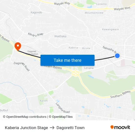 Kaberia Junction Stage to Dagoretti Town map