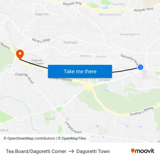 Tea Board/Dagoretti Corner to Dagoretti Town map