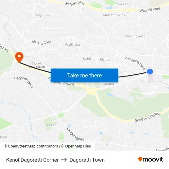 Kenol Dagoretti Corner to Dagoretti Town map