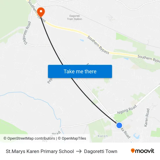 St.Marys Karen Primary School to Dagoretti Town map