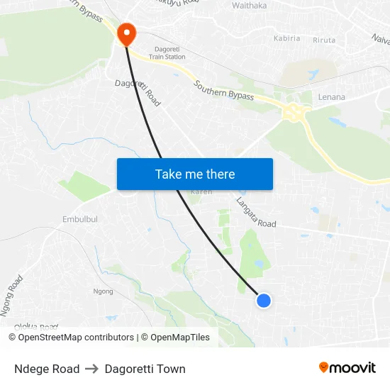 Ndege Road to Dagoretti Town map