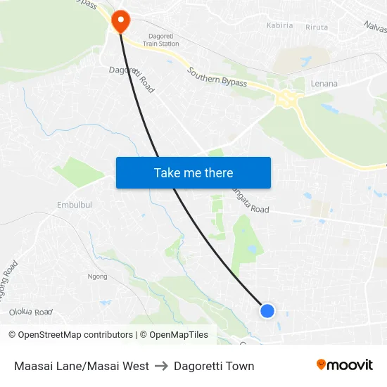 Maasai Lane/Masai West to Dagoretti Town map