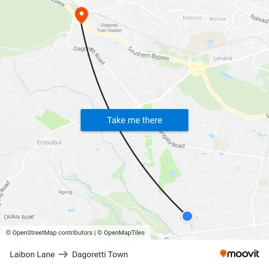 Laibon Lane to Dagoretti Town map